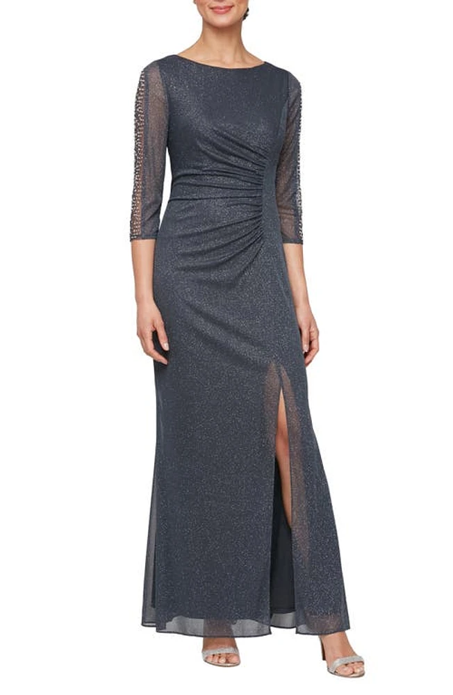 SL FASHIONS Sparkle Embellished Sleeve Gown Smoke at Nordstrom