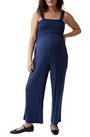 Ingrid & Isabel Check Smocked Maternity Jumpsuit Navy at Nordstrom,