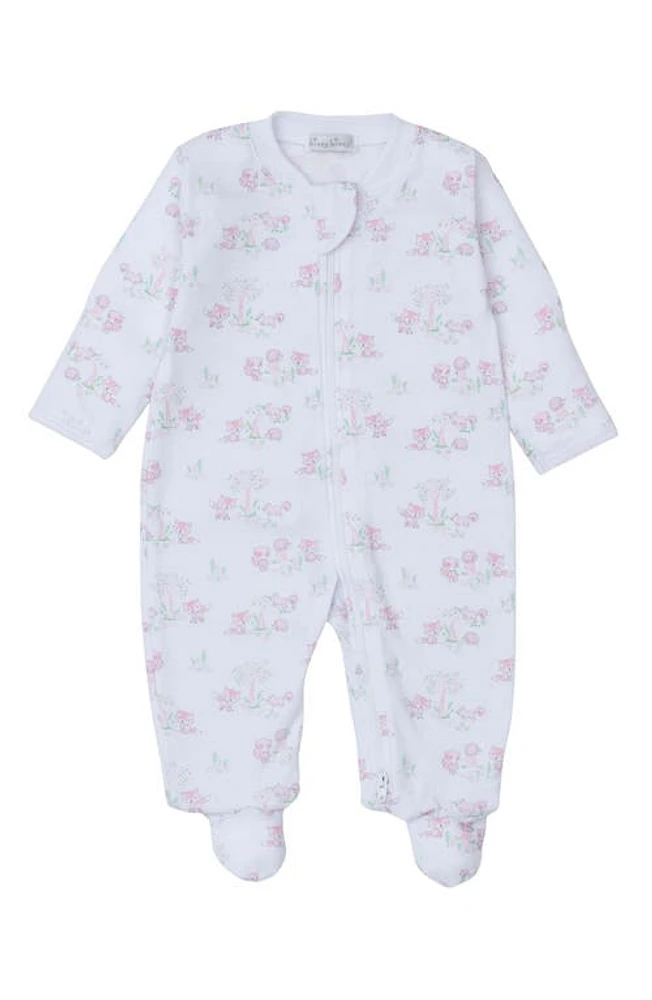 Kissy Forest Print Pima Cotton Zip Footie Pink at Nordstrom,