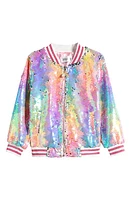 Lola & the Boys Kids' Kaleidoscope Sequin Bomber Jacket Purple Multi at Nordstrom,