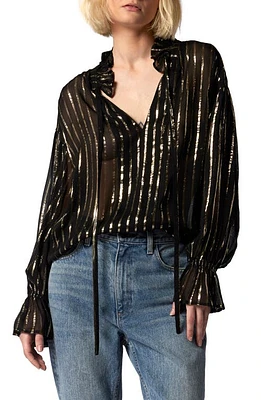 Equipment Farah Stripe Metallic Cutout Blouse in True Black And Gold Metallic at Nordstrom, Size Medium