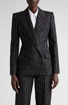 Alexander McQueen Chalk Stripe Double Breasted Wool Blazer 1080 Black/Ivory at Nordstrom, Us