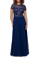 Xscape Evenings Beaded Bodice Chiffon Gown Navy at Nordstrom,