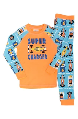 Munki Kids' Super Charged Fitted Two-Piece Pajamas Orange at Nordstrom,