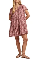 Lucky Brand Floral Tiered Cotton Minidress Mauve Multi at Nordstrom,