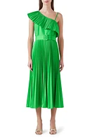 LK Bennett Josephine Pleated Belted One-Shoulder Midi Dress Green at Nordstrom, Us