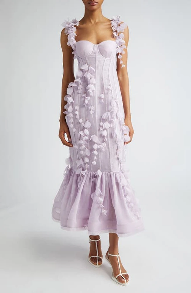 Zimmermann Petals Linen & Silk Corset Gown Lilac at Nordstrom,