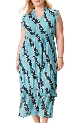 NIC+ZOE Rolling Reef Ruffle Trim Maxi Dress Aqua Multi at Nordstrom