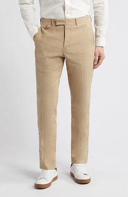 Billy Reid Flat Front Linen Blend Dress Pants Tan Herringbone at Nordstrom,