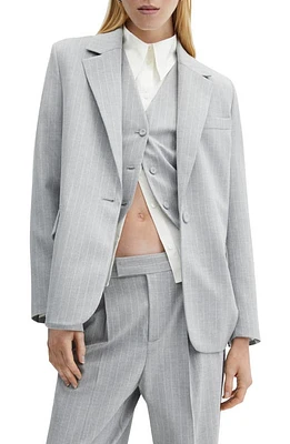 MANGO Pinstripe Jacket Medium Heather Grey at