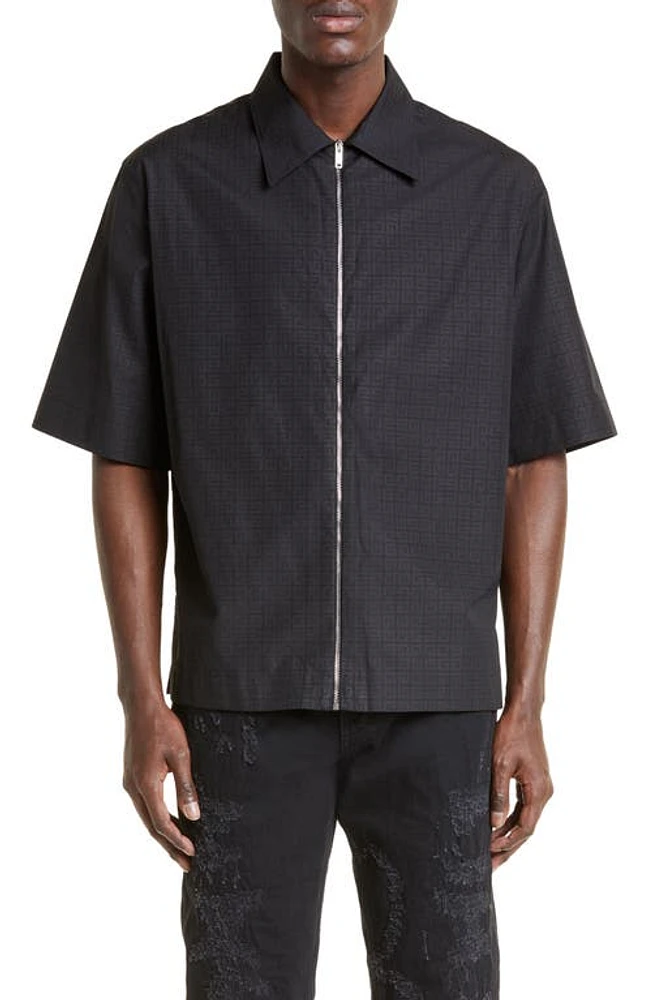 Givenchy Boxy Logo Print Zip Shirt Black at Nordstrom, Eu