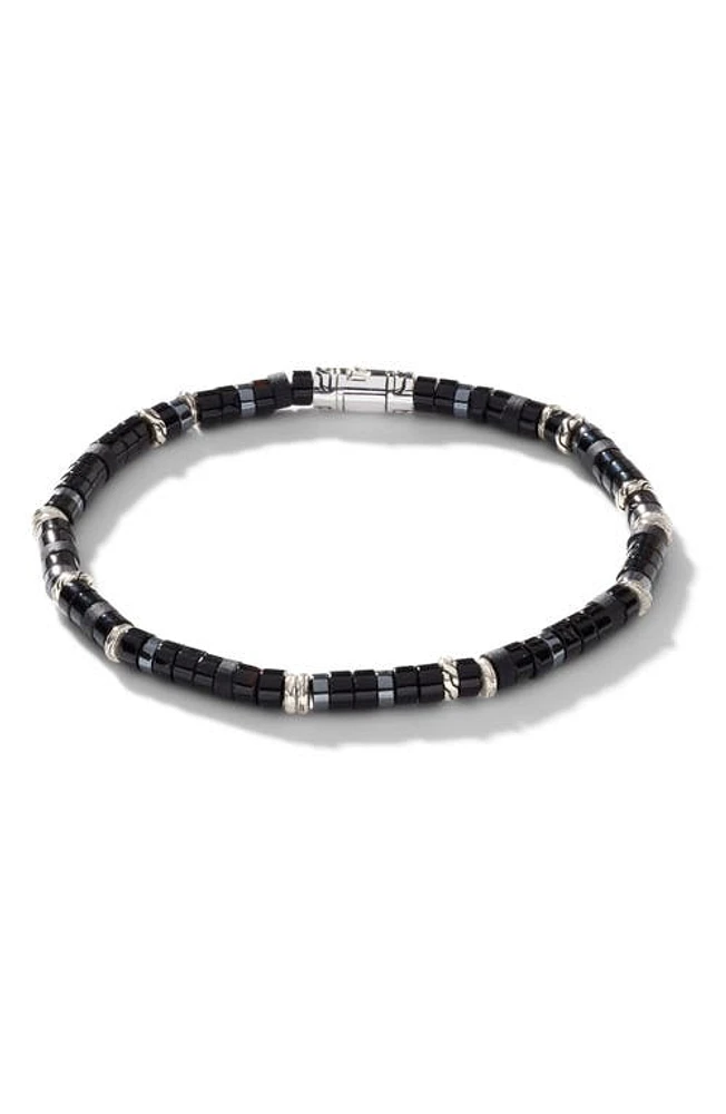 John Hardy Heishi Black Onyx & Hematite Beaded Bracelet in Black/Silver at Nordstrom, Size X-Large