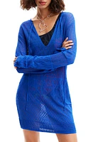 Desigual El Cairo Long Sleeve Pointelle Cover-Up Sweater Dress Blue at Nordstrom,