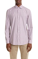 ZEGNA Centoquaranta Check Twill Button-Up Shirt Dark Pink at Nordstrom,