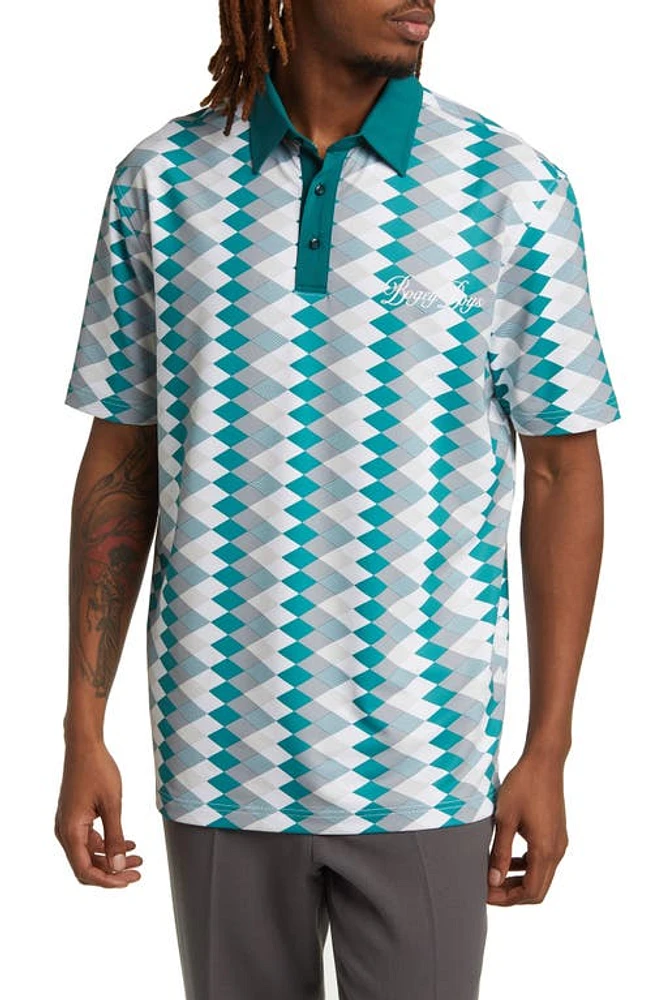 BOGEY BOYS Script Athletic Polo Turquoise Harlequin at Nordstrom,