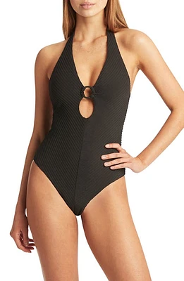 Sea Level Keyhole Halter One-Piece Swimsuit Black at Nordstrom, Us