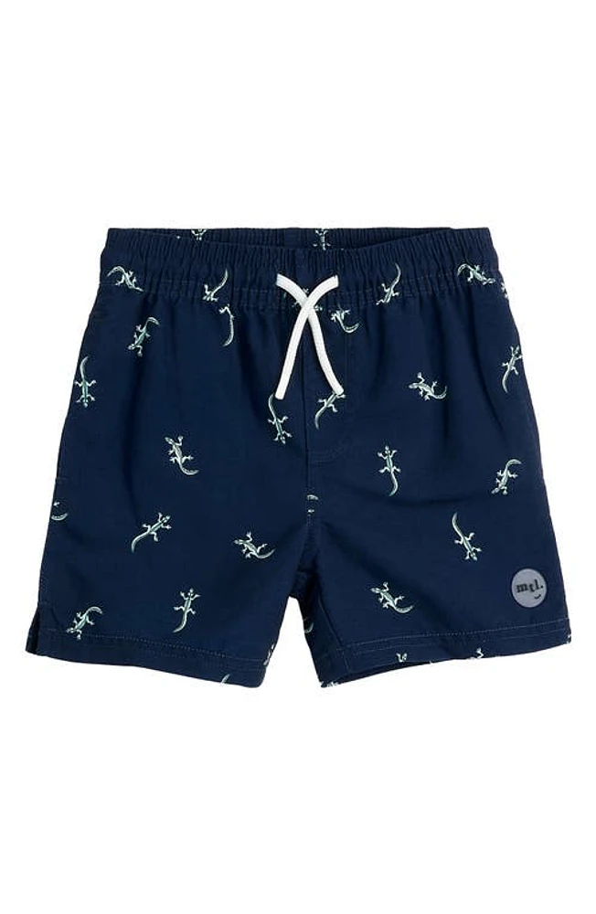 MILES BABY Kids' Gecko Print Swim Trunks Navy at Nordstrom,