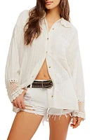 Free People Rhiannon Crochet Accent Cotton Button-Up Shirt Optic White at Nordstrom,