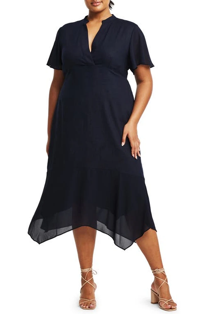 Estelle Claudia Linen Blend A-Line Dress Navy at Nordstrom,