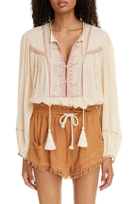 Isabel Marant Étoile Silekia Embroidered Tassel Tie Cotton Top Sunlight at Nordstrom, Us