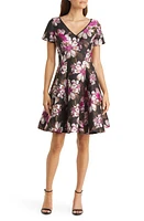 Shani Floral Jacquard Fit & Flare Dress Black/Pink at Nordstrom,