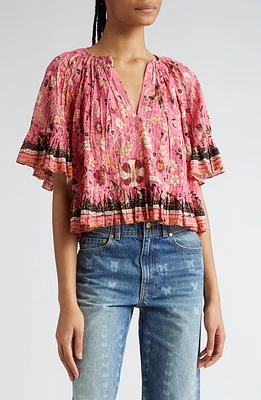 Ulla Johnson Alessia Floral Print Ruffle Top Hollyhock at Nordstrom,