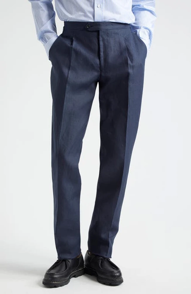 Thom Sweeney Tailored Pleated Linen Pants Navy at Nordstrom, Us