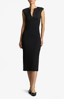 St. John Collection Split Neck Interlock Jersey Pencil Dress Black at Nordstrom,