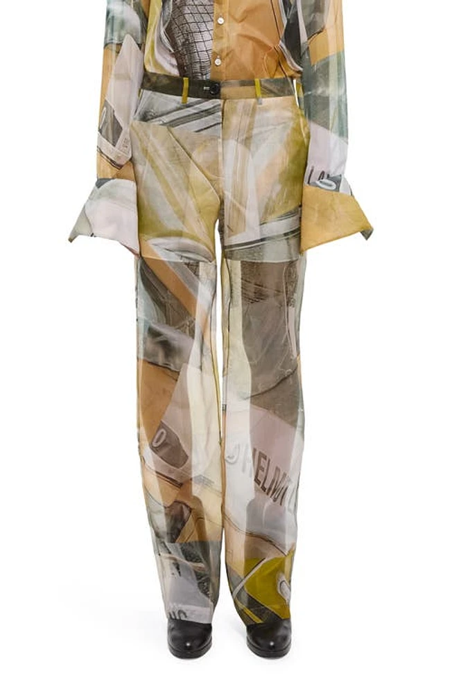 Helmut Lang Straight Leg Silk Pants Yellow Car Print at Nordstrom,