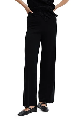 MANGO High Waist Wide Leg Knit Pants in Black at Nordstrom