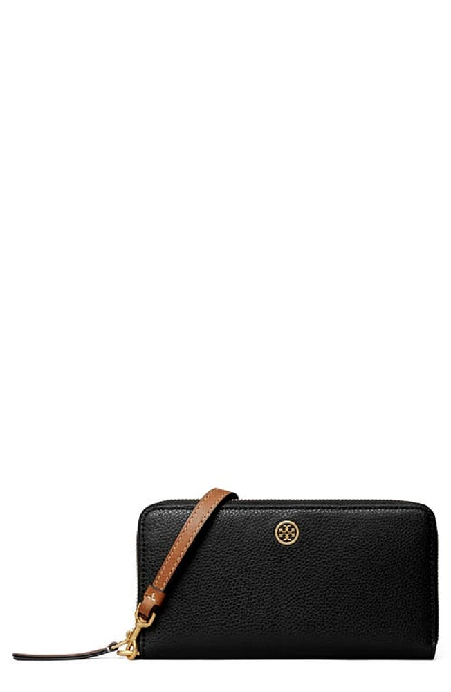 Tory Burch Robinson Pebble Leather Zip Around Continental Wallet in Black at Nordstrom