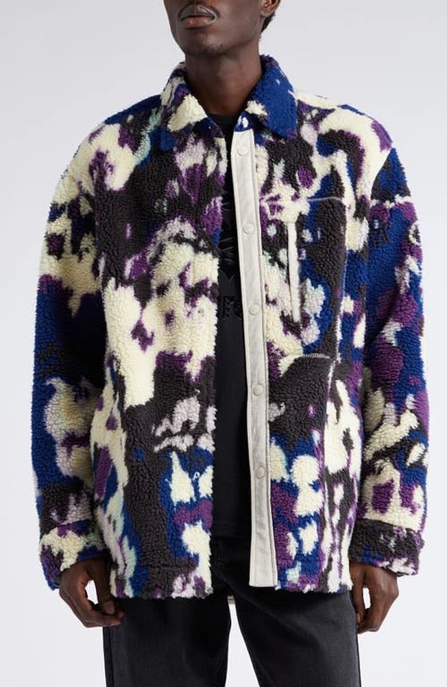 Isabel Marant Maja Print Bouclé Shirt Jacket in Purple at Nordstrom, Size Small