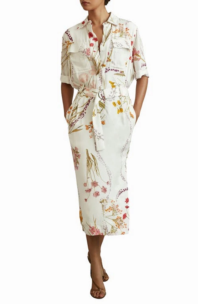 Reiss Faya Floral Shirtdress Ivory/Orange at Nordstrom, Us