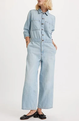 levi's Iconic Long Sleeve Denim Wide Leg Jumpsuit Antigone Stripe Chalk Pink at Nordstrom,