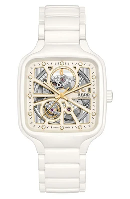 RADO True Square Open Heart Automatic Bracelet Watch, 38mm in White at Nordstrom