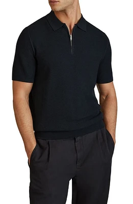 Reiss Ivor Textured Half Zip Polo Sweater Navy at Nordstrom,