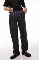 Topman Stripe Wide Leg Suit Pants Navy at Nordstrom,