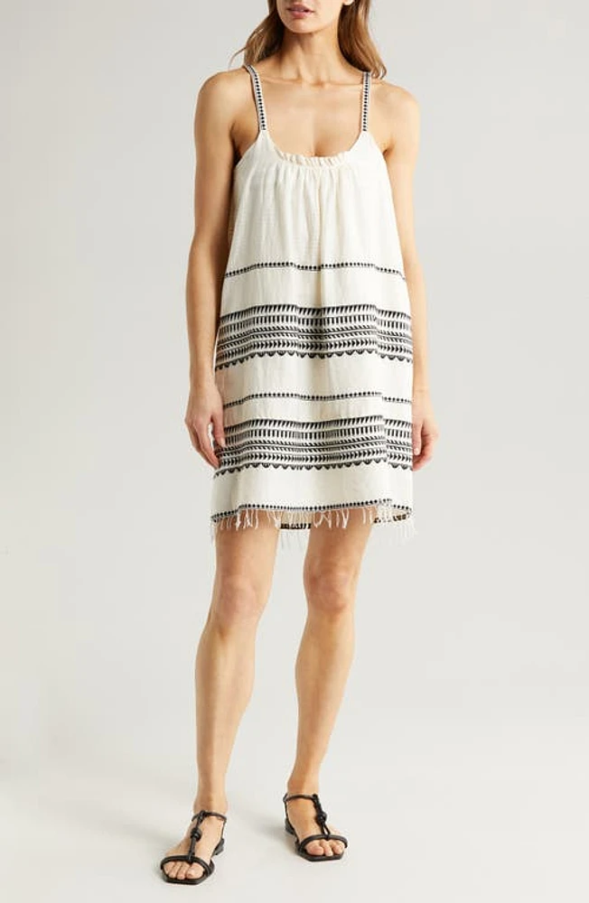 lemlem Zina Cotton Cover-Up Swing Dress White/Black at Nordstrom,