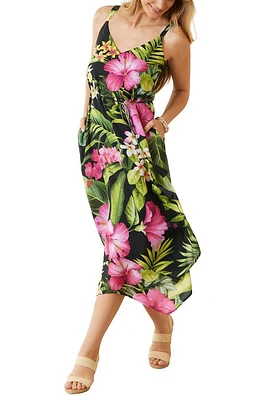 Tommy Bahama Grand Villa Floral Print Handkerchief Hem Dress Black at Nordstrom,