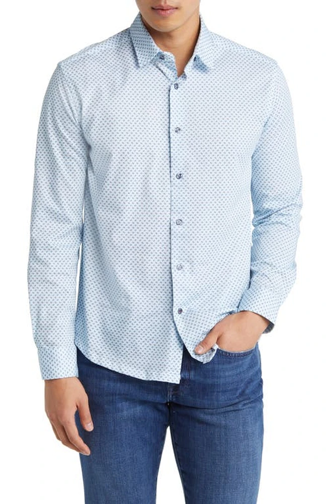 Stone Rose Knot Geo Dry Touch Performance Jersey Button-Up Shirt Blue at Nordstrom,