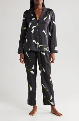 Lunya Long Sleeve Washable Silk Pajamas Floating Lily Medium at