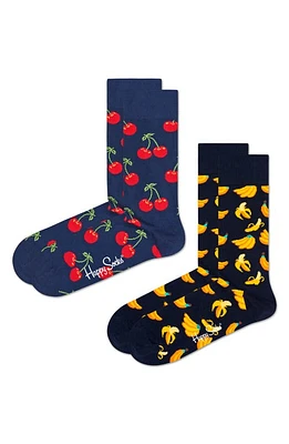 Happy Socks Assorted 2-Pack Classic Fruit Jacquard Cotton Blend Crew Socks in Navy at Nordstrom, Size 36-40