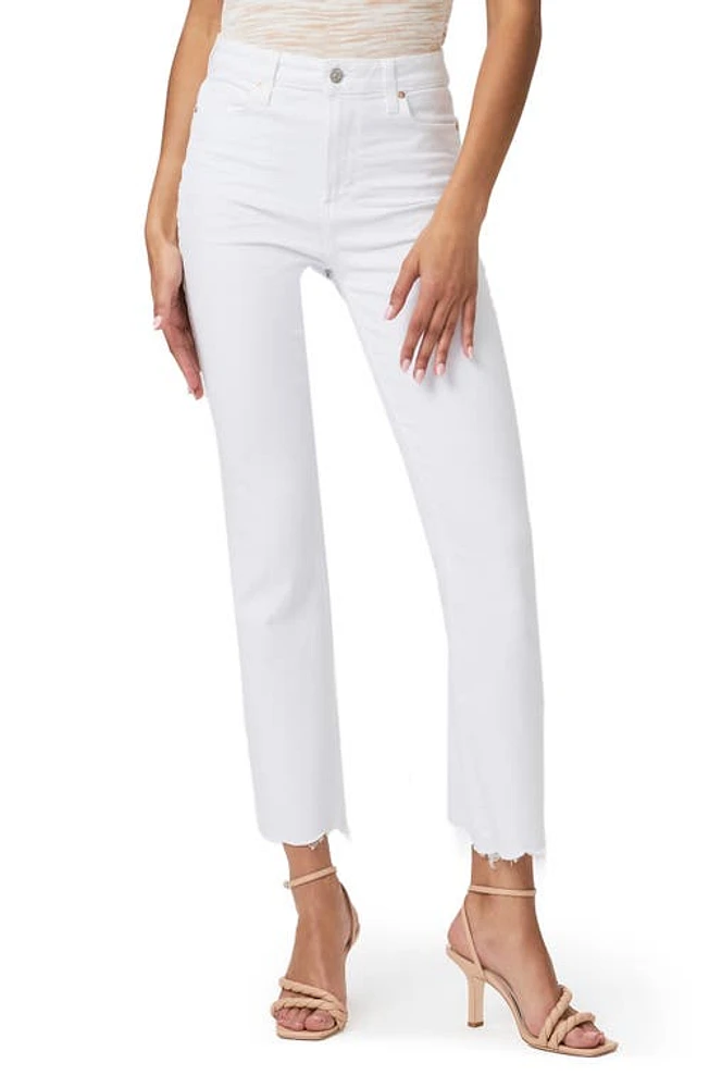 PAIGE Claudine High Waist Frayed Hem Flare Jeans Lived Crisp White Surfside at Nordstrom,