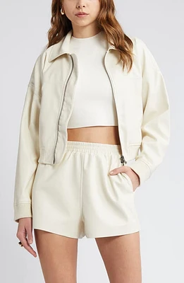 Open Edit Faux Leather Crop Bomber Jacket at Nordstrom,