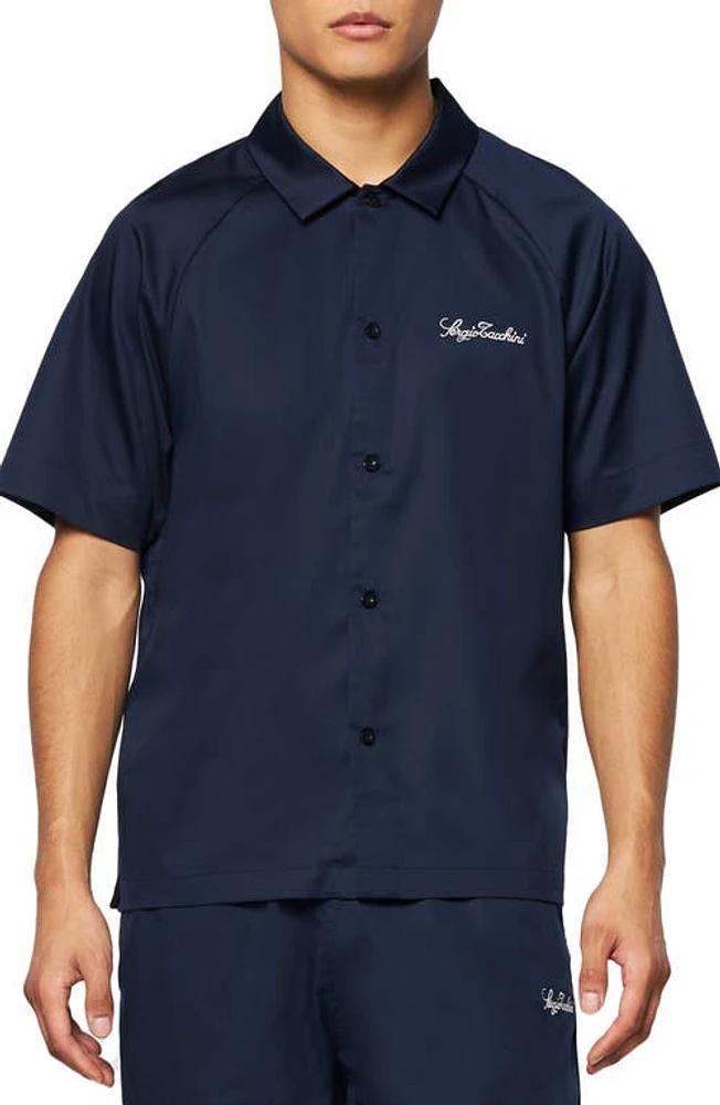 Sergio Tacchini Giorgio Lounge Short Sleeve Button-Up Shirt Maritime Blue at Nordstrom,