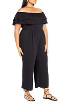 City Chic Poppie Off the Shoulder Jumpsuit Black at Nordstrom