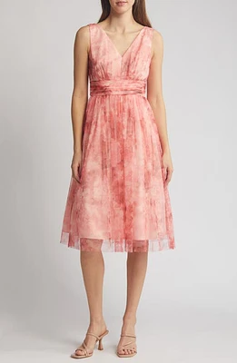 Eliza J Overlay Sleeveless V-Neck Dress Blush at Nordstrom,