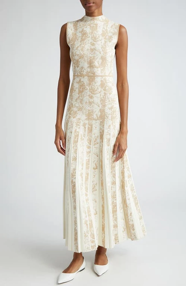 Lela Rose Floral Stripe Jacquard Pleated Sleeveless Dress Sand at Nordstrom,