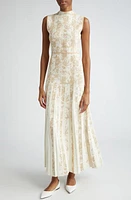 Lela Rose Floral Stripe Jacquard Pleated Sleeveless Dress Sand at Nordstrom,