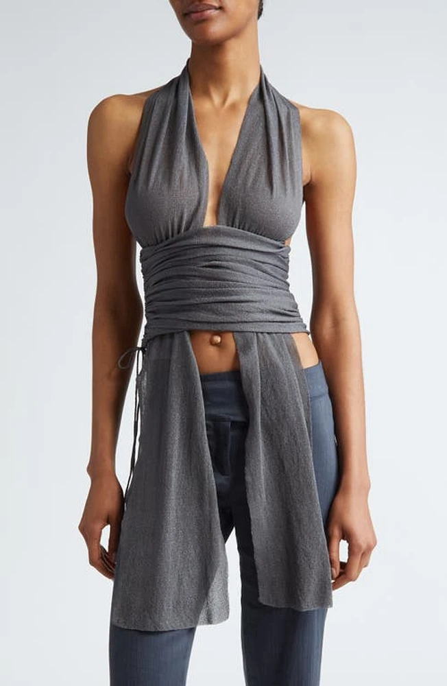 Paloma Wool Rotonda Sheer Plunge Neck Halter Top Grey at Nordstrom,